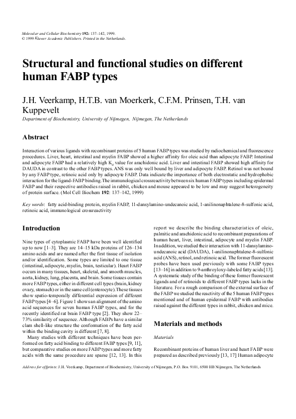 (PDF) Structural and functional studies on different human FABP types