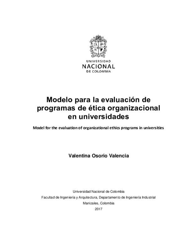Modelo para la Evaluación de Programas de Ética Organizacional en Universidades