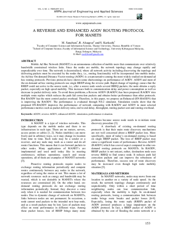 (PDF) A reverse and enhanced aodv routing protocol for manets