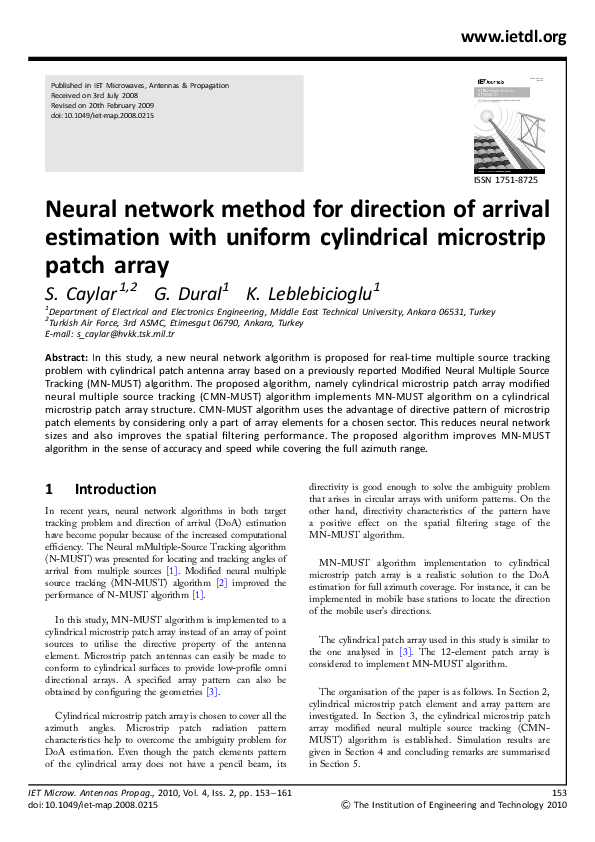 (PDF) Neural network method for direction of arrival estimation with ...