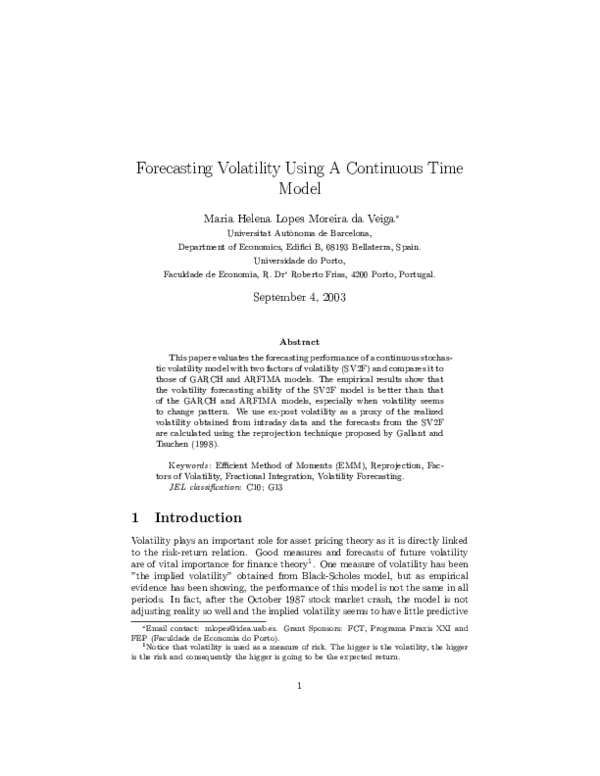 (PDF) Forecasting volatility using a continuous time model