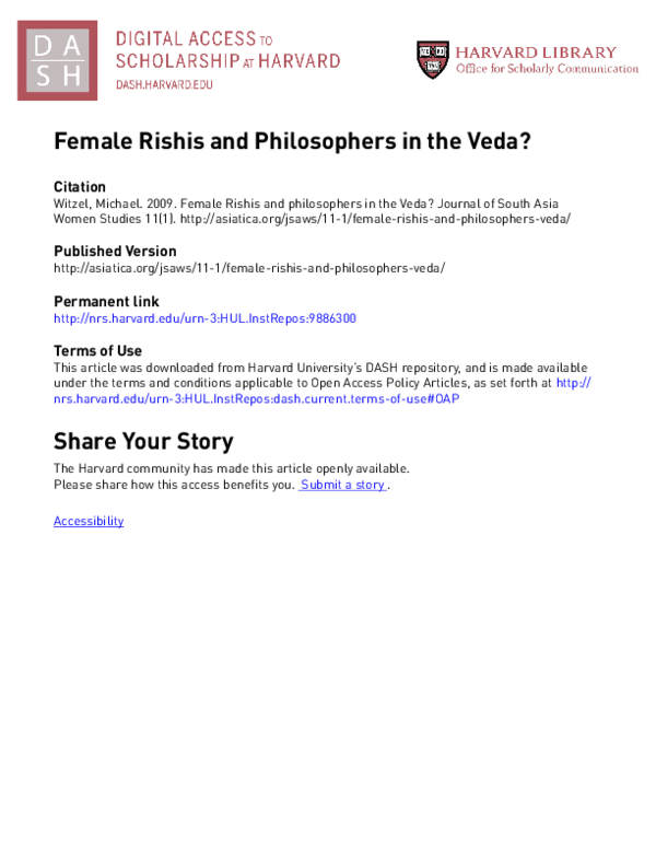 (PDF) Female Rishis and Philosophers in the Veda?