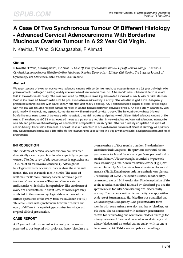 (PDF) A Case Of Two Synchronous Tumour Of Different Histology ...