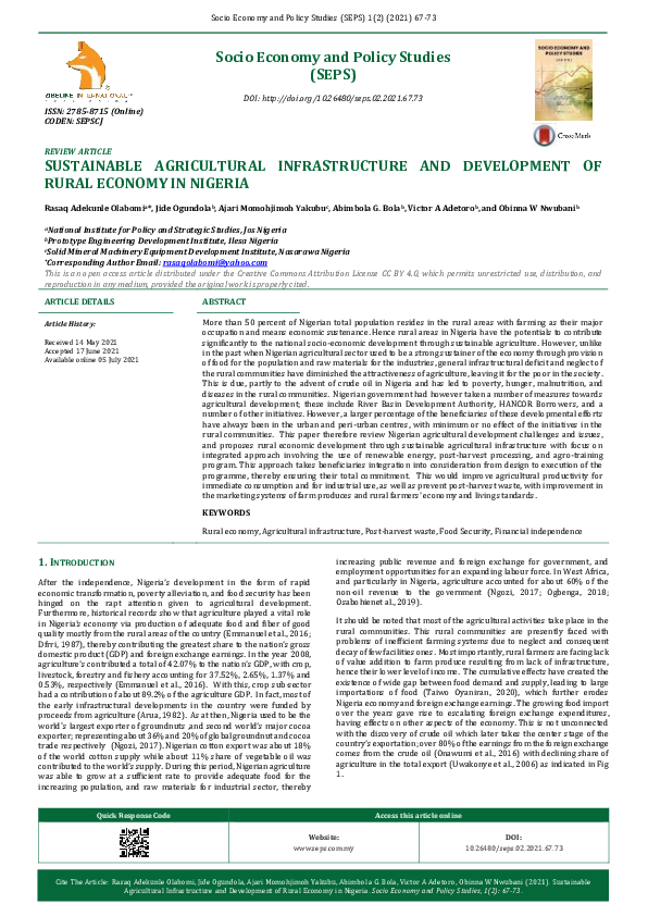 (PDF) Sustainable Agricultural Infrastructure and Development of Rural ...