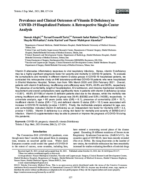 (PDF) Prevalence and Clinical Outcomes of Vitamin D Deficiency in COVID ...