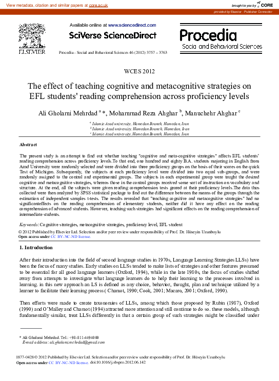 (PDF) The Effect of Teaching Cognitive and Metacognitive Strategies on ...