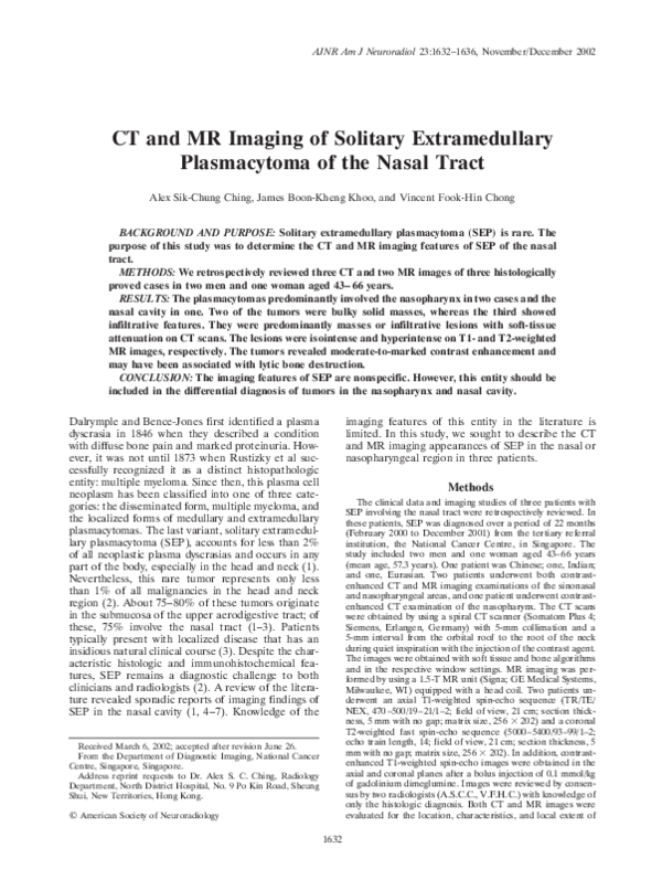 (PDF) CT and MR Imaging of Solitary Extramedullary Plasmacytoma of the ...