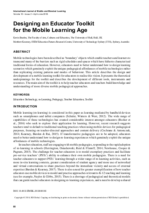 (PDF) Designing an Educator Toolkit for the Mobile Learning Age