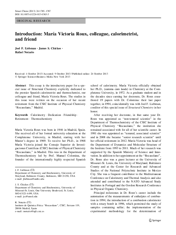 (PDF) Introduction: María Victoria Roux, colleague, calorimetrist, and ...