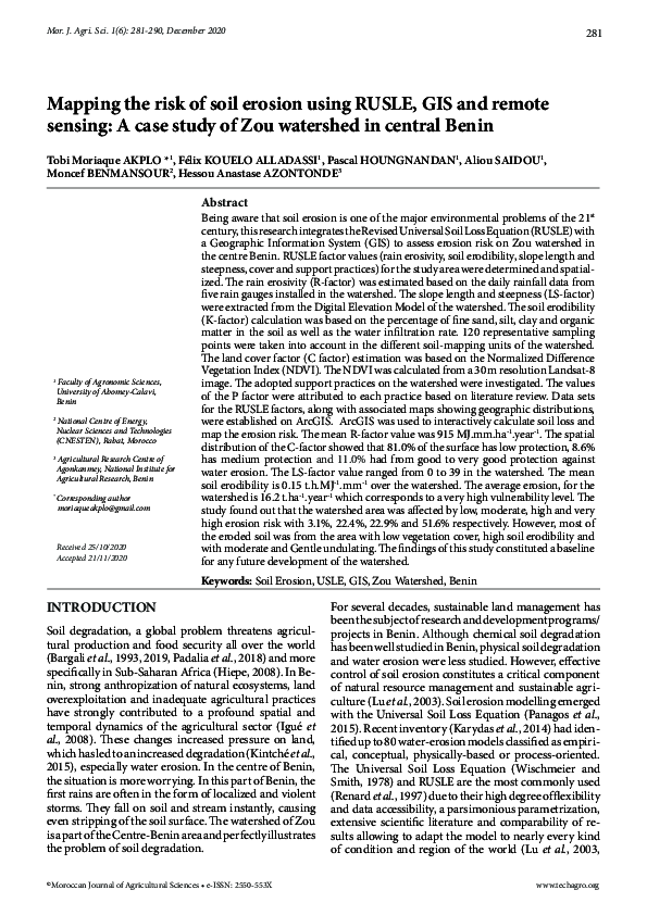 (PDF) Mapping the risk of soil erosion using RUSLE, GIS and remote ...