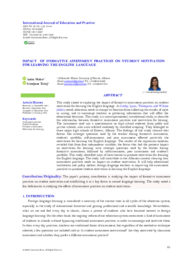 (PDF) Impact of Formative Assessment Practices on Student Motivation ...