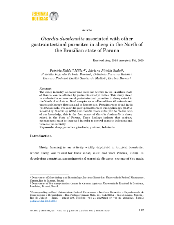 (PDF) Giardia duodenalis associated with other gastrointestinal ...