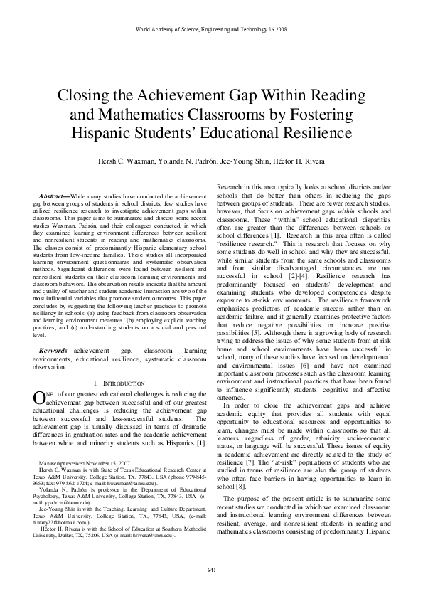 (PDF) Closing the Achievement Gap Within Reading and Mathematics ...