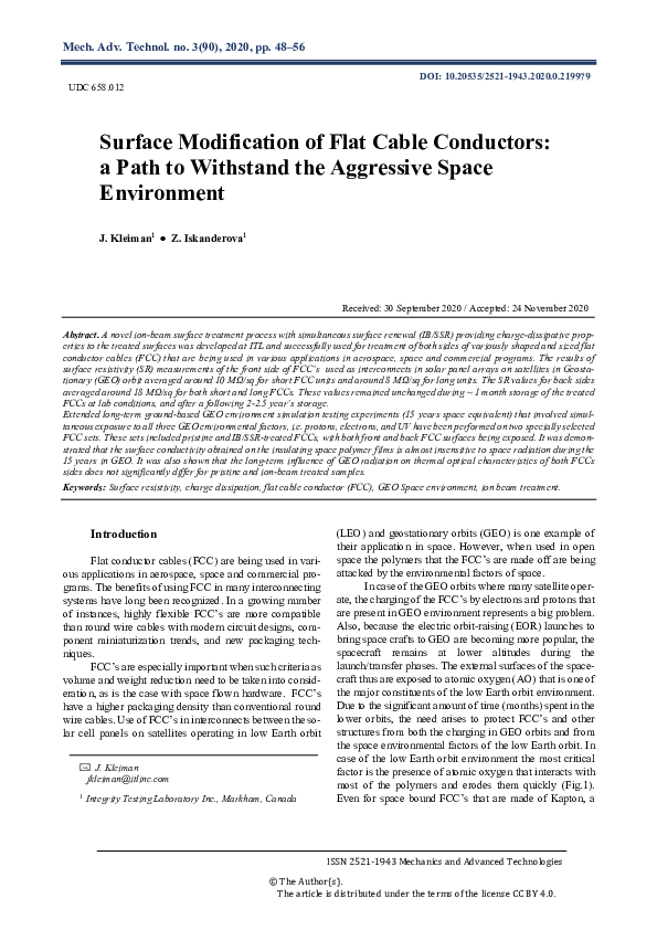 (PDF) Surface modification of flat cable conductors: a path to ...