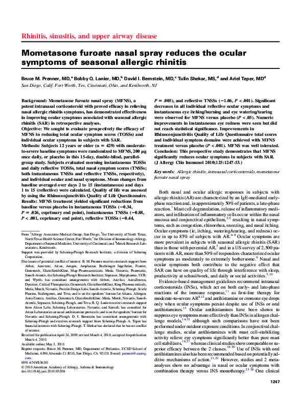 (PDF) Mometasone furoate nasal spray reduces the ocular symptoms of