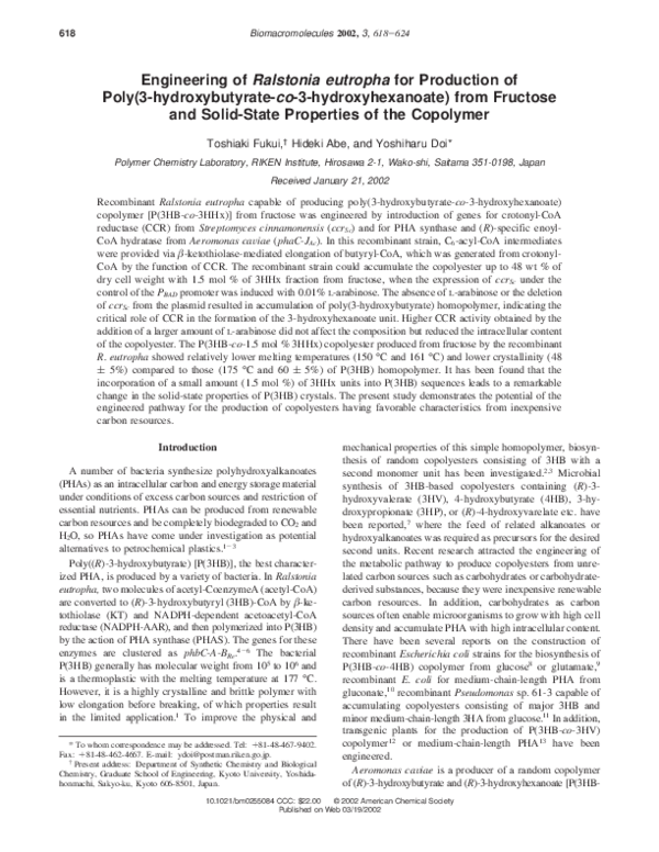 (PDF) Engineering of Ralstonia eutropha for Production of Poly(3 ...