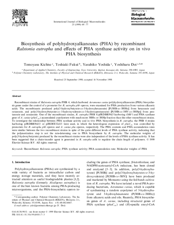 (PDF) Biosynthesis of polyhydroxyalkanoates (PHA) by recombinant ...