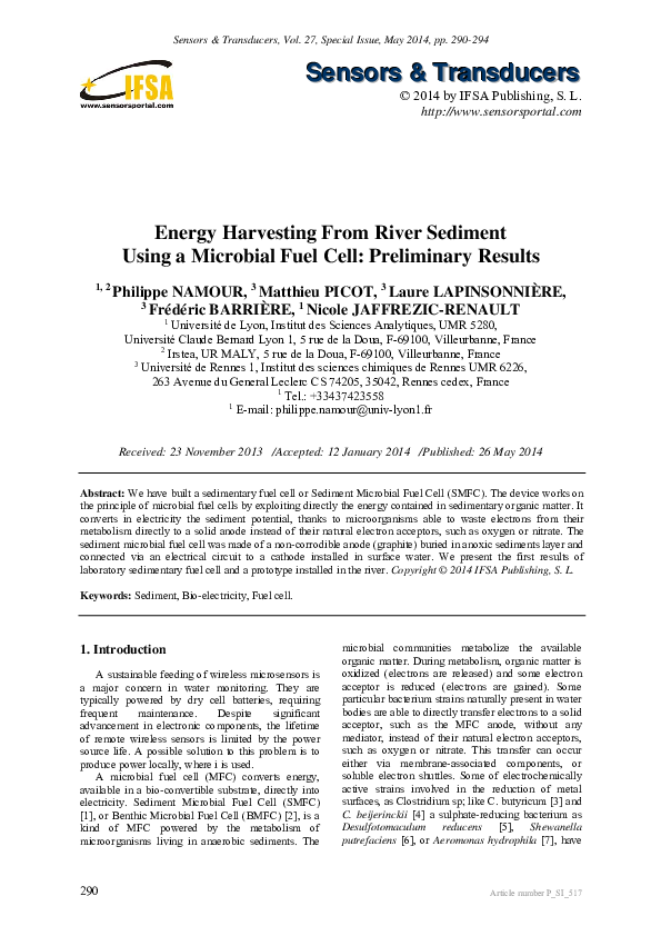 (PDF) Energy harvesting from river sediment using a microbial fuel cell ...