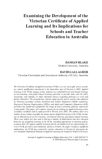 (PDF) Examining the development of the Victorian Certificate of Applied ...