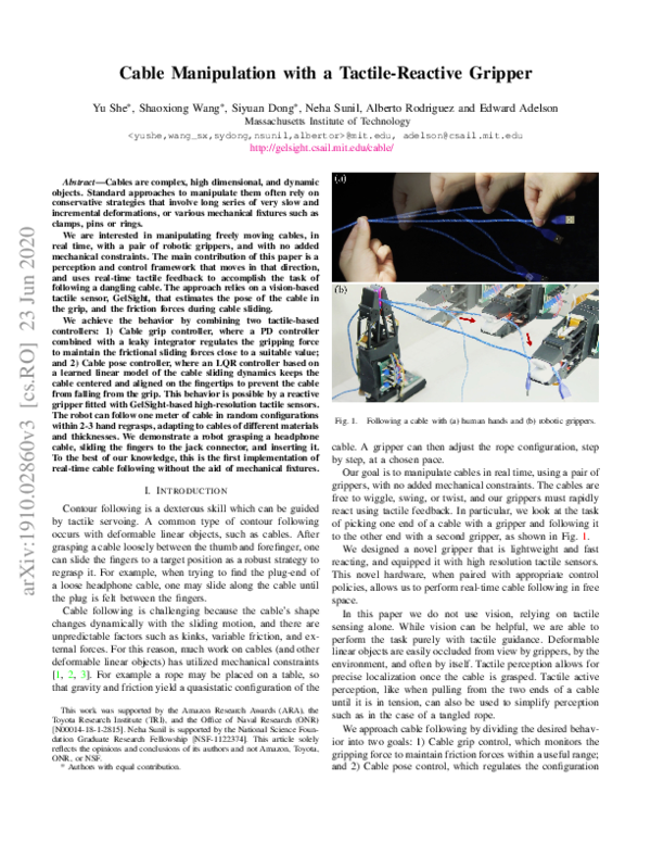 (PDF) Cable Manipulation with a Tactile-Reactive Gripper