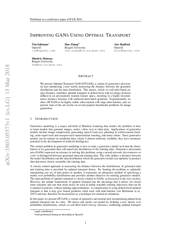 (PDF) Improving GANs Using Optimal Transport