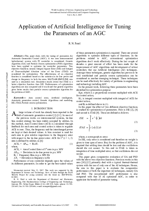 (PDF) Application of Artificial Intelligence for Tuning the Parameters ...