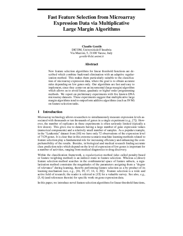 (PDF) Fast Feature Selection from Microarray Expression Data via ...