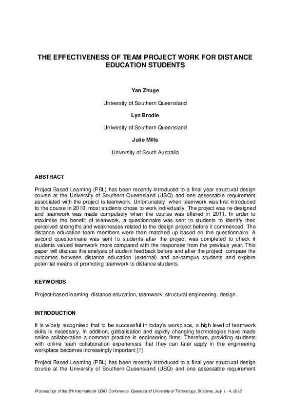 (PDF) The effectiveness of team project work for distance education ...