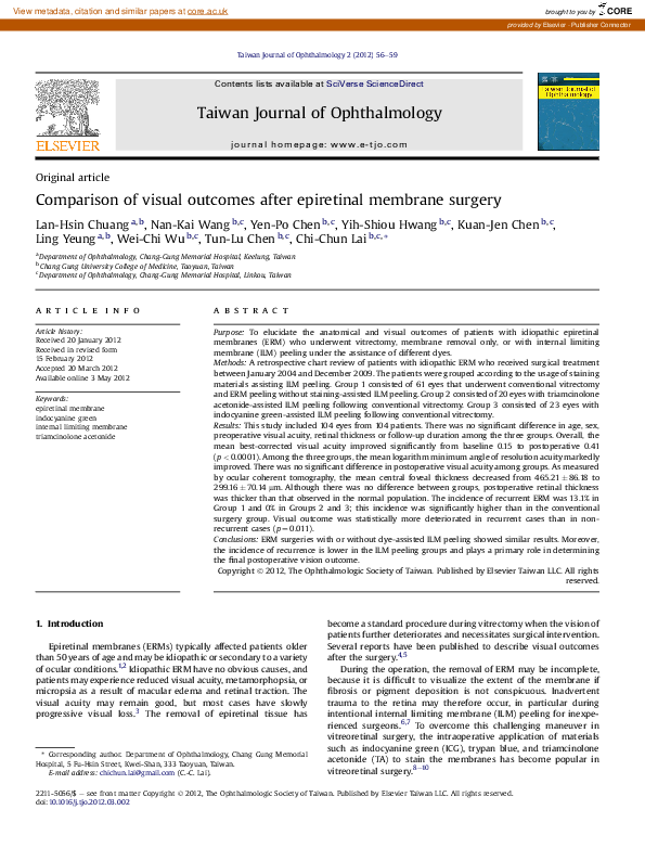 (PDF) Comparison of visual outcomes after epiretinal membrane surgery