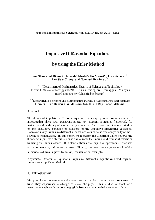 (PDF) Impulsive Differential Equations by using the Euler Method