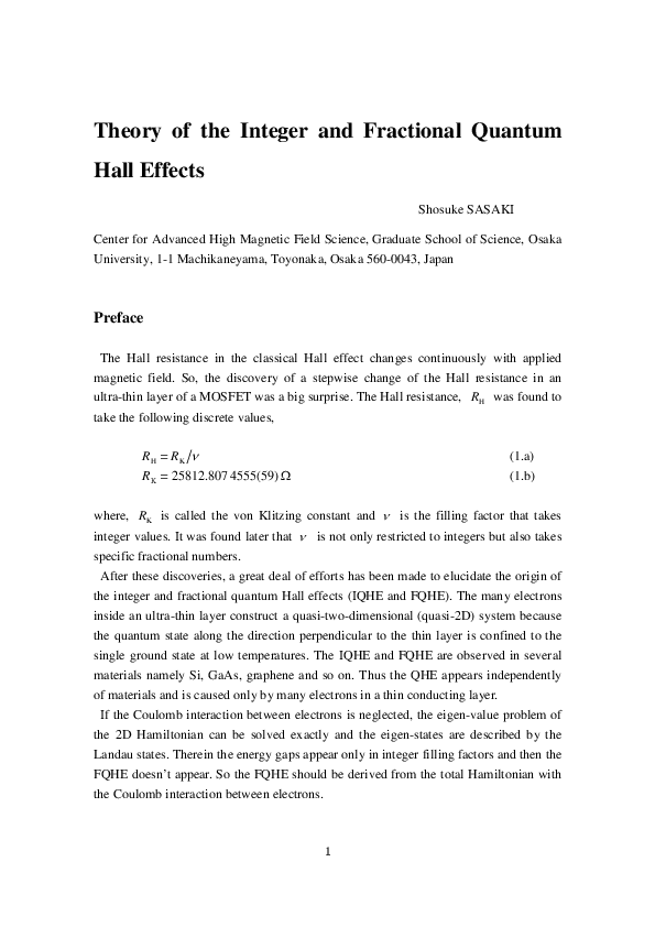 (PDF) Theory of the Integer and Fractional Quantum Hall Effects