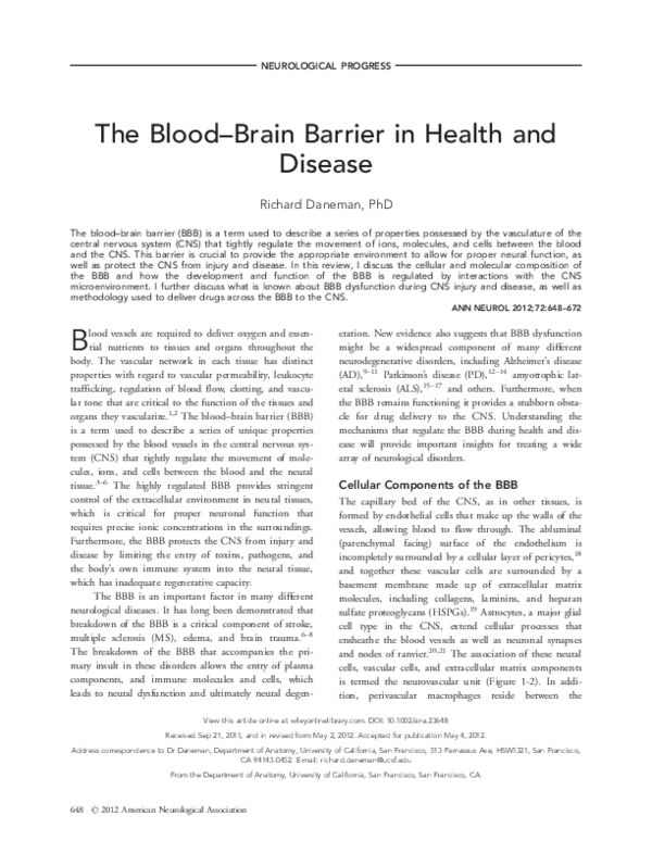 (PDF) The blood-brain barrier in health and disease