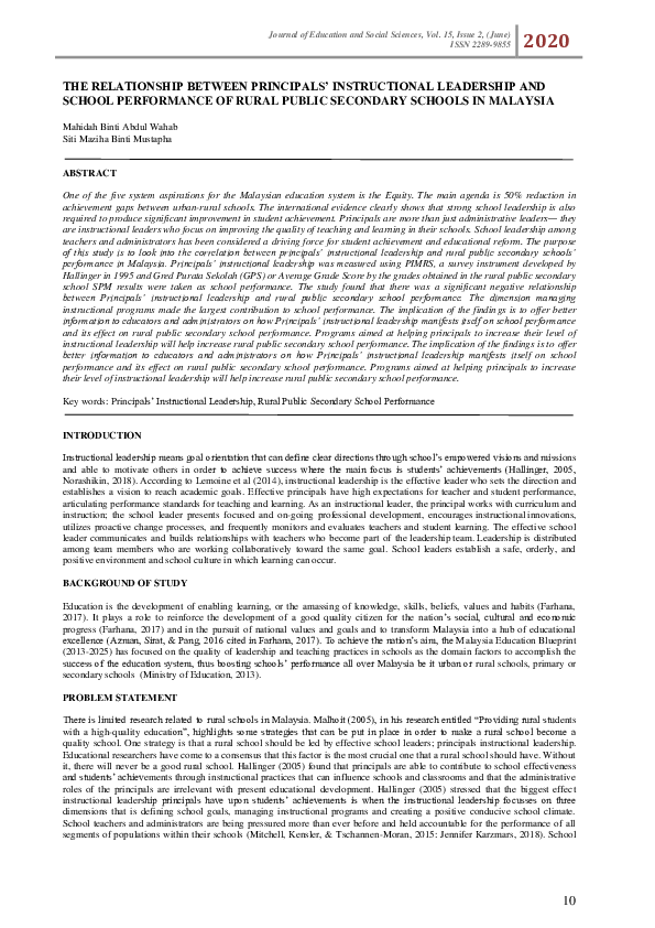 (PDF) The Relationship Between Principals’ Instructional Leadership and ...