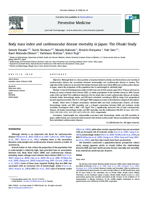 (PDF) Body mass index and cardiovascular disease mortality in Japan ...