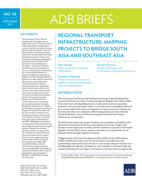 PoIntS rEgIonal tranSPort InfraStructurE : MaPPIng ProjEctS to BrIdgE South aSIa and SouthEaSt aSIa