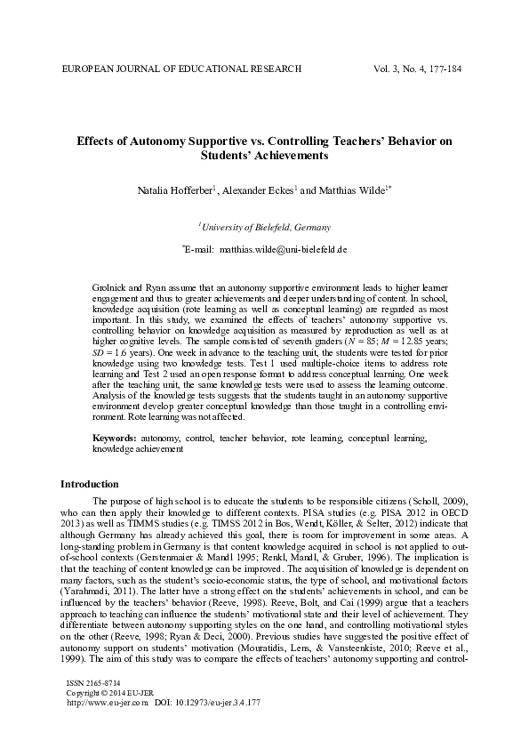 (PDF) Effects of Autonomy Supportive vs. Controlling Teachers’ Behavior ...