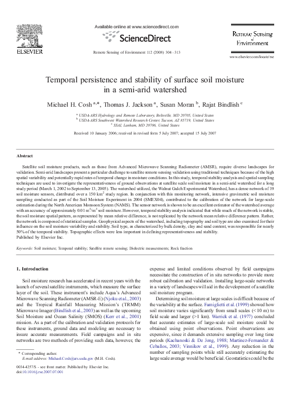 (PDF) Temporal persistence and stability of surface soil moisture in a ...