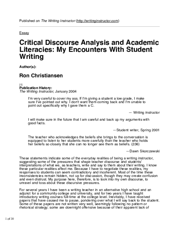 (PDF) Critical Discourse Analysis and Academic Literacies: My ...
