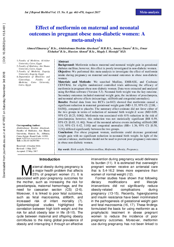 (PDF) Effect of metformin on maternal and neonatal outcomes in pregnant ...