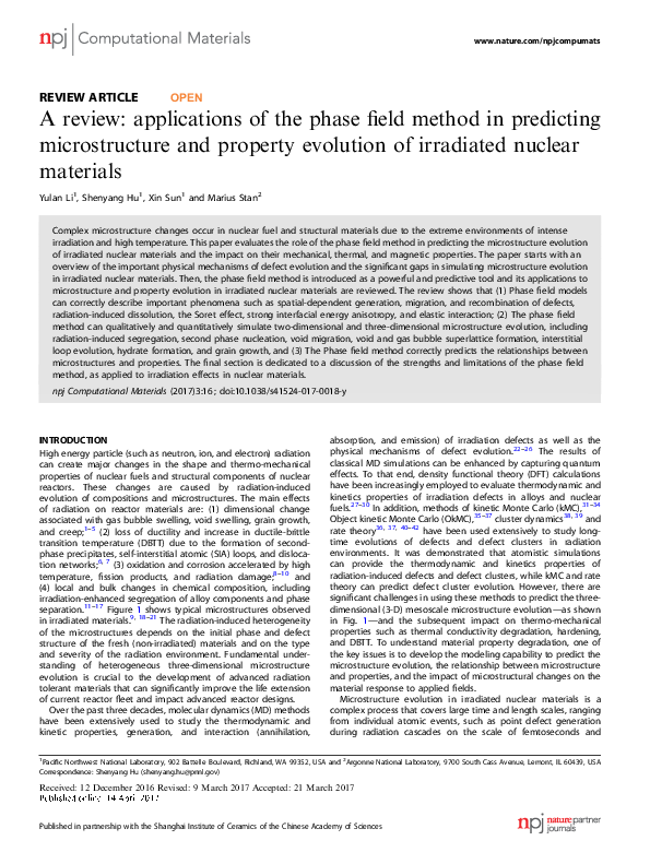 (PDF) A review: applications of the phase field method in predicting ...
