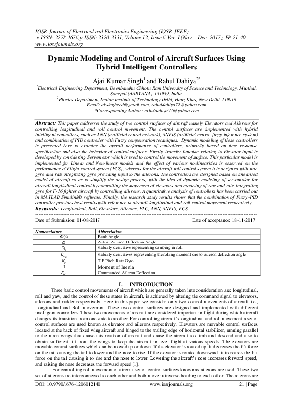 (PDF) Dynamic Modeling and Control of Aircraft Surfaces Using Hybrid ...