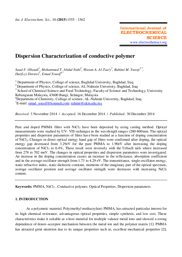 (PDF) Dispersion characterization of conductive polymer