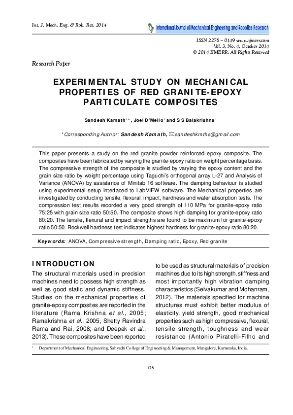 (PDF) Experimental Study on Mechanical Properties of Red Granite-Epoxy ...