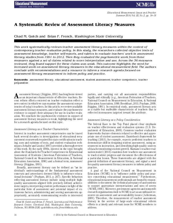 (PDF) A Systematic Review of Assessment Literacy Measures