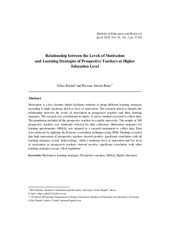 (PDF) Relationship between the Levels of Motivation and Learning ...