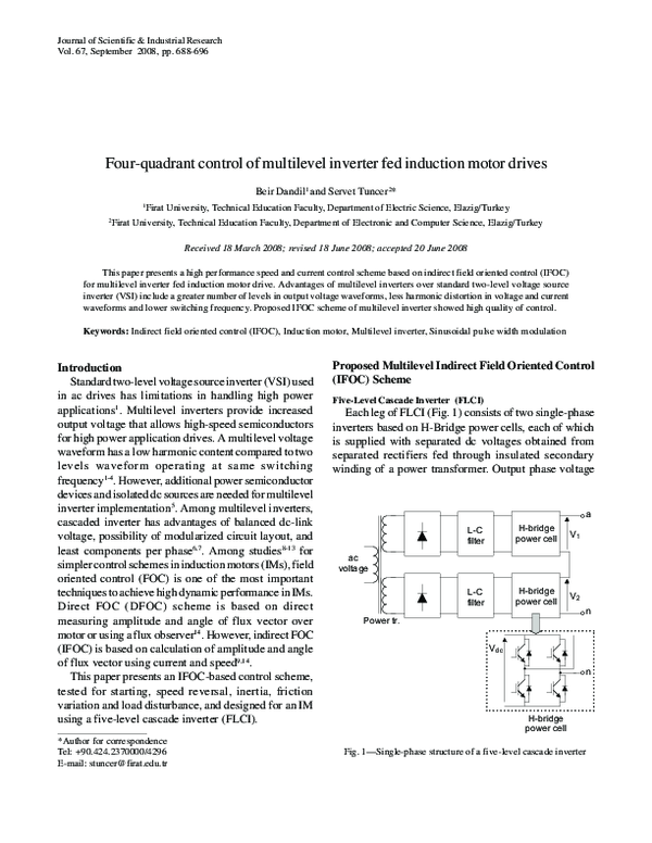 (PDF) Four-quadrant control of multilevel inverter fed induction motor ...