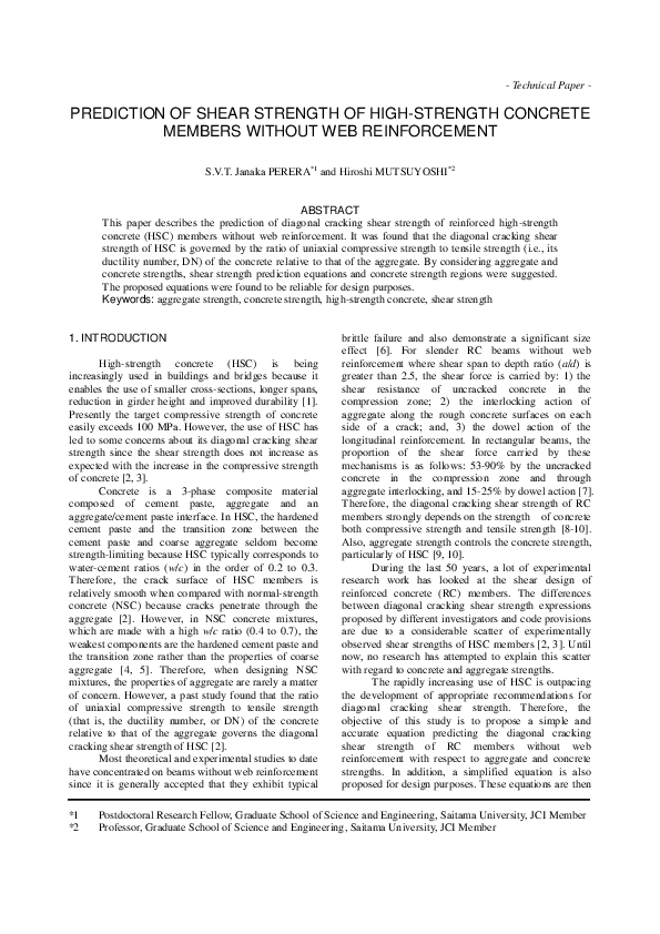 (PDF) Prediction of Shear Strength of High-Strength Concrete Members ...