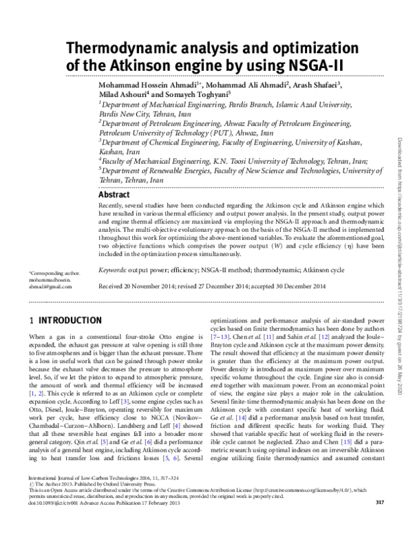 (PDF) Thermodynamic analysis and optimization of the Atkinson engine by ...