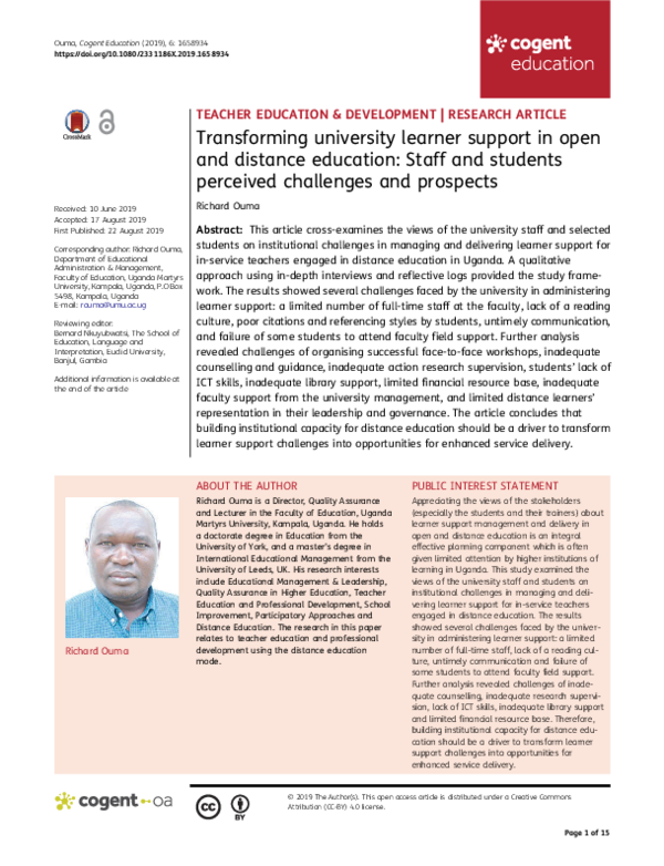 (PDF) Transforming university learner support in open and distance ...