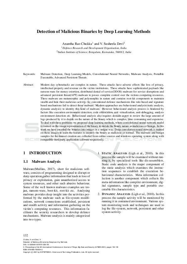 (PDF) Detection of Malicious Binaries by Deep Learning Methods